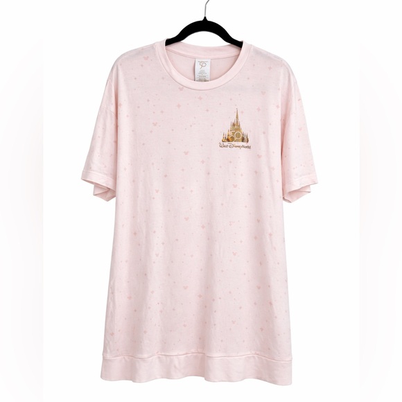 Disney World Tops - Walt Disney World 50th Anniversary Pink Allover Gold Castle Print Tee Medium